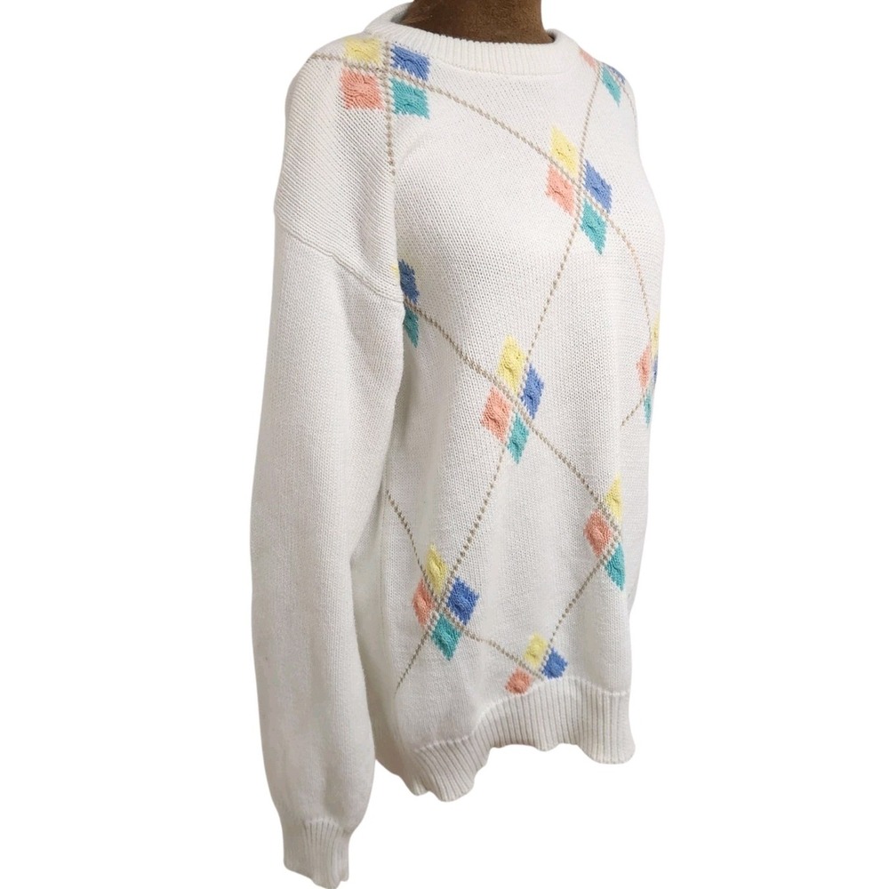 Preswick & Moore Women's Sweater Size L Argyle Colorful Knit Preppy Academia - Picture 2 of 7